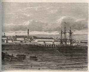 Lorient - Morbihan Bretagnen alueella - V.A. Malt-Brownin kaiverrus "La France illustrée: maantiede, historia, tilastohallinto". 1884 tekijältä French School