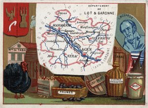 Lot ja Garonne (Lot-et-Garonne, 47), Aquitaine, Ranska. Tupakkatehdas, kalkkunankasvatus, viini, korkit, luumut, konjakki, bentsiini. Lacepeden (tai de la Cepeden) kreivin Bernard Germain Etienne de Laville-sur-Illonin muotokuva tekijältä French School