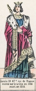 Ludvig 10, Ranskan 47. kuningas, nousi valtaistuimelle vuonna 1314, kuoli vuonna 1316 (värillinen kaiverrus) tekijältä French School