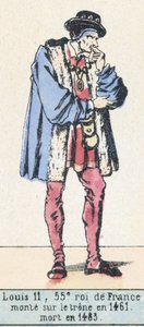 Ludvig 11, Ranskan 55. kuningas, nousi valtaistuimelle vuonna 1461, kuoli vuonna 1483 (värillinen kaiverrus) tekijältä French School