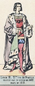 Ludvig 12, Ranskan 57. kuningas, nousi valtaistuimelle vuonna 1498, kuoli vuonna 1515 (värillinen kaiverrus) tekijältä French School