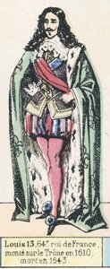 Ludvig 13, 64. Ranskan kuningas, nousi valtaistuimelle vuonna 1610, kuoli vuonna 1643 (värillinen kaiverrus) tekijältä French School