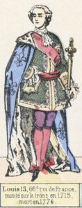 Ludvig 15, 66. Ranskan kuningas, nousi valtaistuimelle vuonna 1715, kuoli vuonna 1774 (värillinen kaiverrus) tekijältä French School