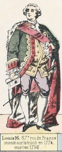 Louis 16, 67. Ranskan kuningas, nousi valtaistuimelle vuonna 1774, kuoli vuonna 1792 (värillinen kaiverrus) tekijältä French School