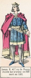 Ludvig 7, Ranskan 41. kuningas, nousi valtaistuimelle vuonna 1137, kuoli vuonna 1180 (värillinen kaiverrus) tekijältä French School
