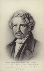 Louis Daguerre (1787-1851), ranskalainen valokuvauksen uranuurtaja (litografia). tekijältä French School