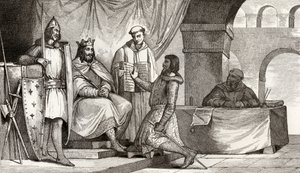 Ludvig II (848-79) Stammerer vastaanottaa uskollisuudenvalan aateliselta, Colartin "Histoire de France", julkaistu noin vuonna 1840. tekijältä French School