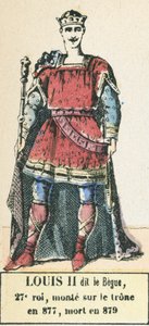 Louis II dit le Begue, 27. kuningas, nousi valtaistuimelle vuonna 877, kuoli vuonna 879 (värillinen kaiverrus) tekijältä French School