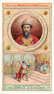 Ludvig IV Ranskan Ingelheimin kirkolliskokouksessa, 948 (chromolitho) tekijältä French School