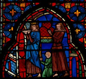 Ludvig IX kantoi pyhäinjäännöksiä Sainte-Chapelle, apunaan Robert DArtois, 1246-48 tekijältä French School