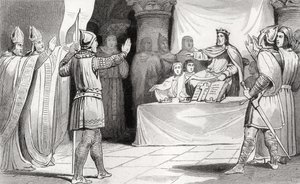 Ludvig I (778-840) hurskas hovissa, Colartin "Histoire de France" -teoksesta, julkaistu noin vuonna 1840. tekijältä French School