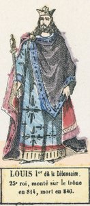 Louis Ier dit le Debonnaire, 25. kuningas, nousi valtaistuimelle vuonna 814, kuoli vuonna 840 (värinen kaiverrus) tekijältä French School