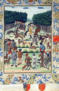 Louis Malet (1441-1516) Seigneur de Graville, metsästää villisikaa, Terrier de Marcoussisista, vuoden 1493 jälkeen tekijältä French School