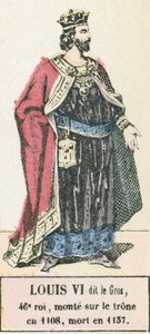 Louis VI dit le Gros, 46. kuningas, nousi valtaistuimelle vuonna 1108, kuoli vuonna 1137 (värinen kaiverrus) tekijältä French School