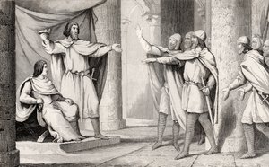 Ludvig V (967-87) Loafer näyttää kruunuaan seuraajilleen Colartin teoksesta "Histoire de France", julkaistu n. 1840 tekijältä French School