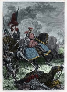 Ludvig XII Agnadelin taistelussa lähellä Cremaa Lombardiassa, jonka kuningas voitti venitialaisista 14. toukokuuta 1509 - Agnadellon taistelu - Ranskan Ludvig XII voitti venetsialaiset - kaiverrus kirjasta "" L