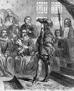 Ludvig XIV (1638 - 1715) oli 17-vuotias vuonna 1652 ennen eduskuntaa ja pakotti presidentin hajottamaan edustajakokouksen. Kaiverrus Paul Lehugeurin Histoire De France En Centin maalauksiin 1891. tekijältä French School