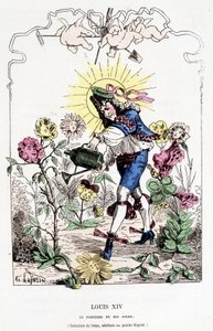 Ludvig XIV naamioitunut puutarhuriksi - Touchatoutin "" Histoire de France Tintamarresque" -kirjassa tekijältä French School