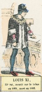 Ludvig XI, 55. kuningas, nousi valtaistuimelle vuonna 1461, kuoli vuonna 1483 (värillinen kaiverrus) tekijältä French School