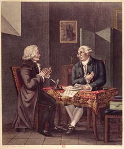 Ludvig XVI (1754-93) Lukemassa viimeistä testamenttiaan Guillaume de Lamoignon de Malesherbesille (1721-94) temppelissä, 25. joulukuuta 1793 tekijältä French School