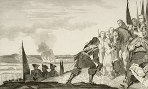 Ludvig XV (1710-74) Fontenoin taistelussa vuonna 1745 Colartin teoksesta "Histoire de France", julkaistu n. 1840 (kaiverrus) tekijältä French School