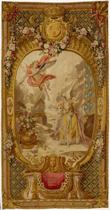 Ludvig XV Gobelinsin kuvakudos sarjasta "Scenes d"Opera, de Tragedie et de Comedie", toisesta kudoksesta 1761-64 tekijältä French School