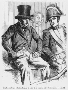 Lucien de Rubempre ja Vautrin pidätettiin, Honore de Balzacin kuva Splendeurs et Miseres des Courtisanesista, julkaistu 1867 tekijältä French School
