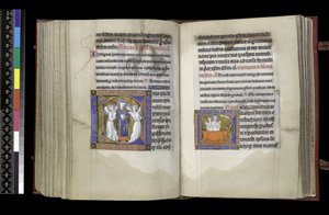 MS 300 f202v-203r, Suffrage to St Denis ja Suffrage to St Eustace, from the Psalter and Hours of Isabella of France, Paris, c.1265-70 tekijältä French School