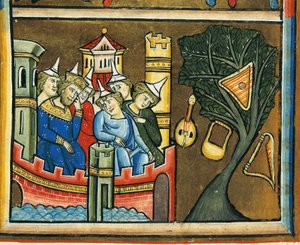 MS CXXXVII fol. 139v, Surevat juutalaiset Babylonissa, Pyhän Elisabetin psaltista (tempera & kultalehti persulla) tekijältä French School