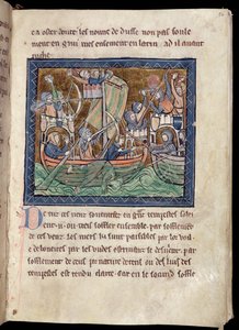 MS Marlay Lisää 1 f.86 sivu tekstiä meritaistelun valaistuksella, De Re Militarista, n. 1270 tekijältä French School