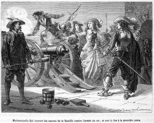 Mademoiselle (Grande Mademoiselle = Duchesse de Montpensier) käänsi Bastillen aseet kuninkaan armeijaa vastaan ja sytytti ensimmäisen palan - Henri Martinin "Histoire de France populairessa". tekijältä French School