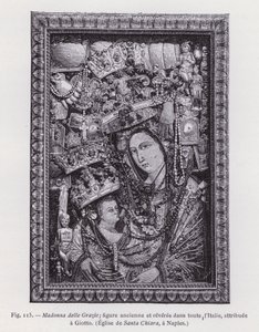 Madonna delle Grazie; muinainen ja kunnioitettu hahmo kaikkialla Italiassa, Giotto, Santa Chiaran kirkko, Napoli (kaiverrus) tekijältä French School