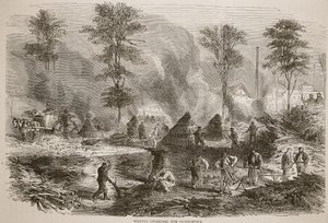 Hiilen valmistus ruutia varten, kuva Cassellsista Ranskan ja Saksan välisen sodan historia, 1870-1871 tekijältä French School