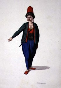 Mies tikarilla, ottomaanien aika, 1700-luvun kolmas neljännes (akvarelli paperille) tekijältä French School
