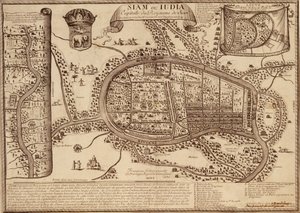 Ayutthayan kartta, 1686 (muste paperille) tekijältä French School