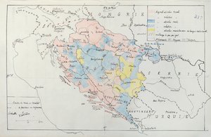 Bosnian kartta, jossa yksityiskohdat etnisten vähemmistöryhmien miehittämistä alueista, 1910 (kynä, muste & wc)