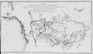 Pohjois-Amerikan kartta, joka suunnittelee Sir Alexander Mackenzien tutkimusmatkoja vuosina 1789 ja 1798 Jäämerelle