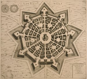 Palmanovan kartta, Les Villes de Venetie, 1704, julkaisija Rutgert Alberts Haagissa