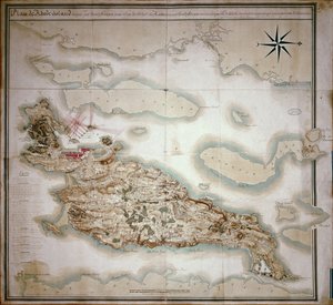 Rhode Islandin kartta Ranskan armeijan miehityksen aikana 1780-81 Rochambeaun kreivin Jean-Baptiste de Vimeurin (1725-1807) käskystä