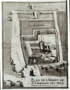 Kartta Saint-Germain-des-Presin luostarista, 1713 (muste ja guassi paperille) tekijältä French School