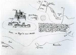 Mont Saint-Michelin lahden kartta (kynä ja muste paperille)