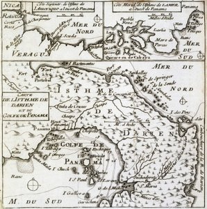 Darienin kannaksen ja Panamanlahden kartta Guillaume Dampierin (William Dampier) ""Uusi matka maailman ympäri"" tekijältä French School