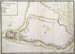 Kartta Port Louisin kaupungista ja linnoituksesta tekijältä French School