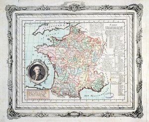 Kartta Ranskan alueista ja piirikunnista, joka tunnetaan nimellä Carte de Necker, 1789