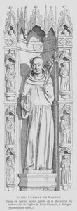 Pyhän Antoniuksen Padovalaisen marmoripatsas, Pyhän Franciscuksen basilika, Bologna, Italia (litho) tekijältä French School