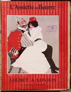 Marianne istuu kuningas Edward VII:n (1841-1910) polvilla, LAssiette au Beurren kansi, 11. heinäkuuta 1903 tekijältä French School