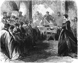Marie Stuart (1542 = 1587) tuomiossaan vuonna 1587. Teoksessa "" Histoire de la France"", kaiverrus 1800-luvulta. tekijältä French School