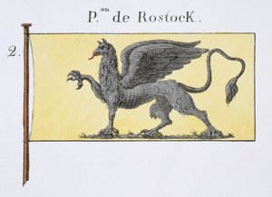 Merilippu, jossa on Rostockin harjaa osoittava Griffin-tunnus, ranskalaisesta lippukirjasta, n. 1819 tekijältä French School