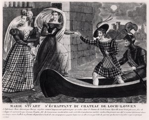 Mary Stuart (1542-87) pakenemassa Loch Levenin linnasta tekijältä French School