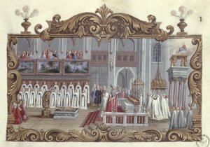 Pyhälle Genevievelle omistettu messu, käsikirjoituksesta, 1709 tekijältä French School